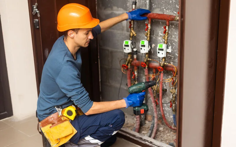 A plumbing riser and valve arrangement serving more than one dwelling